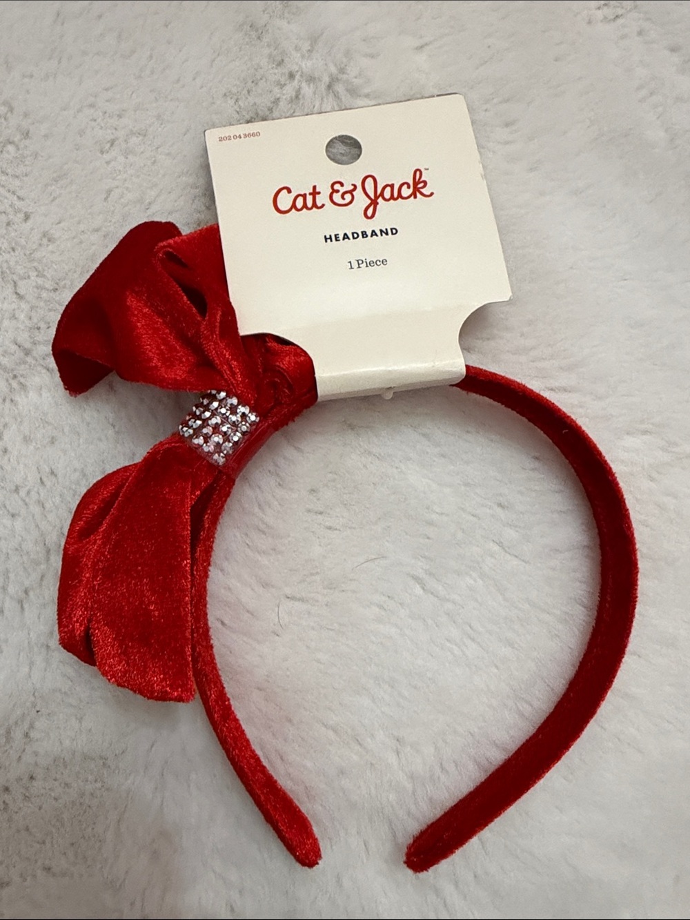 Cat & Jack Red Velvet Bow Headband with Rhinestone Accent